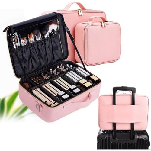 PU Makeup Organizer Waterproof Cosmetic Storage Bag Large Capacity Trolley Travel Bag Zipper Divider Beauty Bag Dropshipping