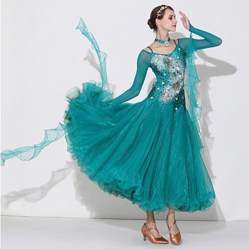 Women modern dance dress high-grade ballroom dance clothes standard ball dance performance costumes waltz diamonds dress S7033