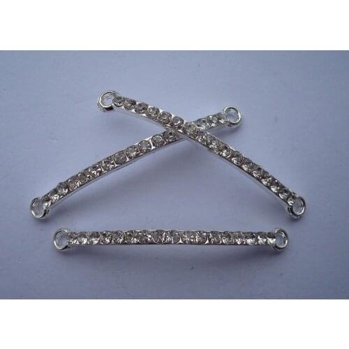 10pcs 43*2.5 mm silver bottom with clear alloy connectors links bead.pave bracelet jewelry SP makings charms beads