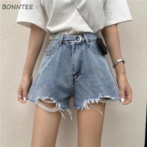 Shorts Women Irregular Baggy Simple All-match Casual Cozy College Popular Basic Denim Solid High Waist Daily Streetwear Trendy
