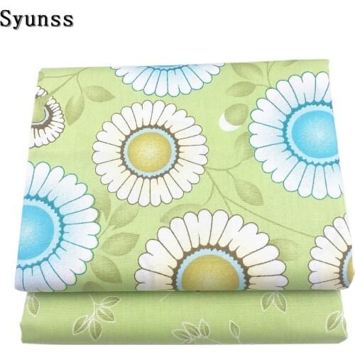 Syunss Green Floral Printed Twill Cotton Fabric DIY Handmade Sewing Patchwork Baby Cloth Bedding Textile Quilting Tilda Tissus