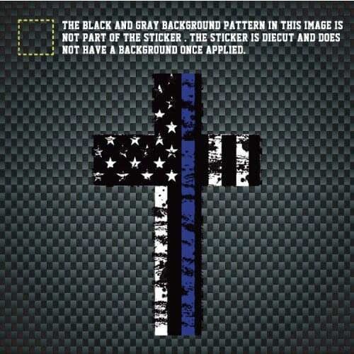 Thin Blue Line Cross Christian Car Stickers Decals