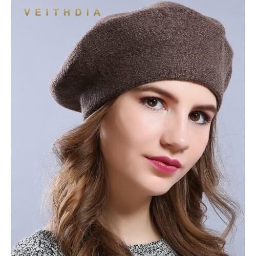 VEITHDIA New Winter Hat Berets Solid Wool Cashmere Womens Warm Brand Casual High Quality Womens Vogue Knitted Hats For Girls Cap