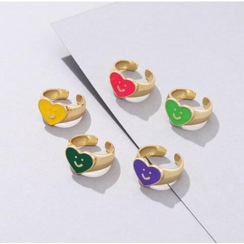 VG 6YM New Fashion Multiple Colour Heart Smiley Ladies Ring Womens Birthday Present Jewelry Dropshipping Gifts