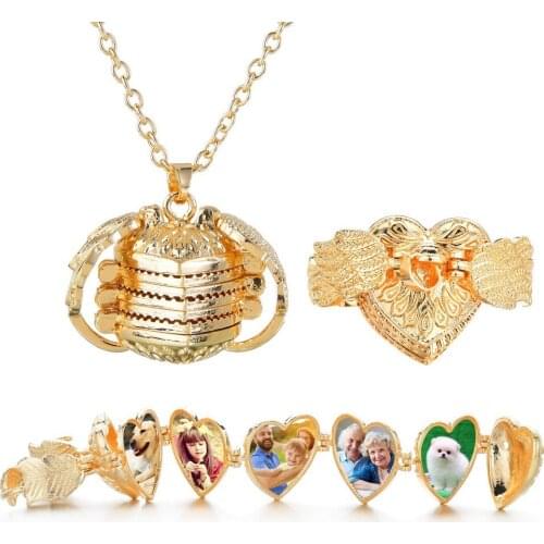 Magic Photo suspended memory enlarge photo medallion Heart necklace angel wing box flash fashion album box necklace