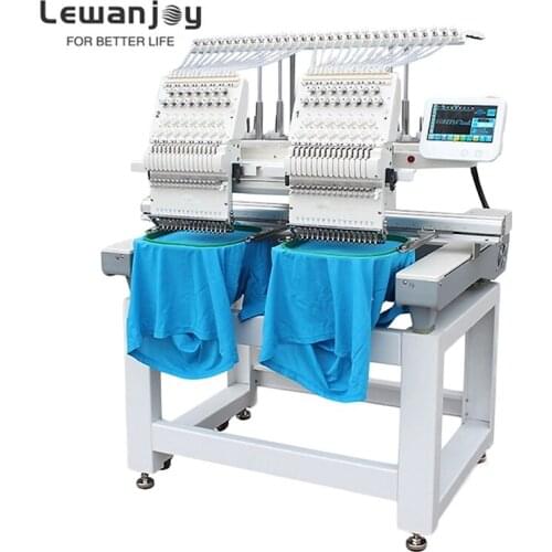 Lewanjoy 1200Rpm Dahao Computer Flat 2 Heads Embroidery Machines For T-Shirt Hat Flat Shoes