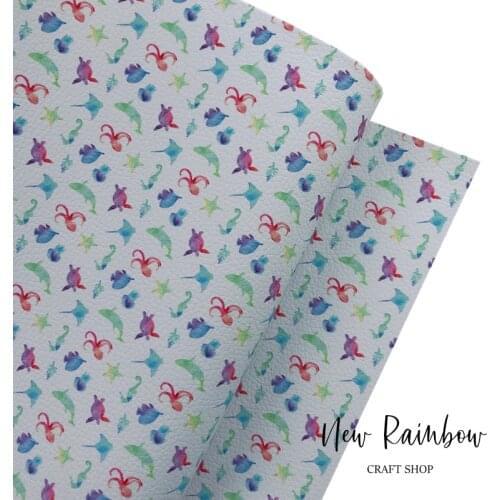 New Rainbow Underwater Fishes & Animals Artisan Faux Leatherette Roll For Making Bows, DIY Crafts Projects & Homedecoration