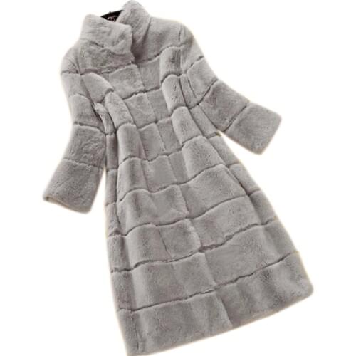 Plus size 2017 real natural rex rabbit hair fur coat 11 colors womens long design winter warm outwear female overcoat
