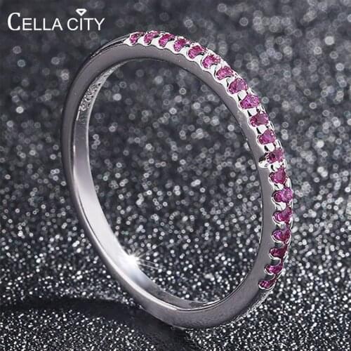 Cellacity Simple Design Silver 925 Jewelry Powder crystal Sapphire Ring for Women Contracted Engagement Accessories Wholesale