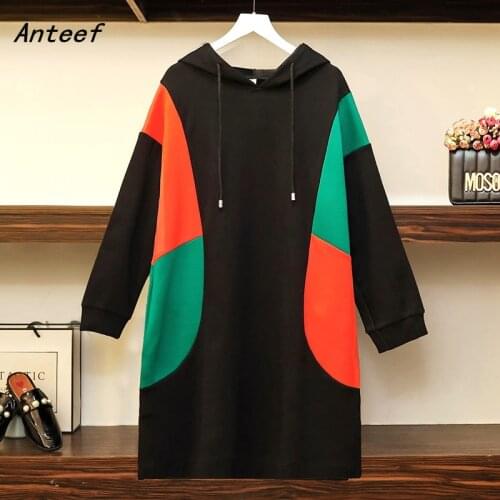 Anteef Long sleeve plus size cotton hooded vintage dresses for women casual loose mini spring autumn elegant dress 2021