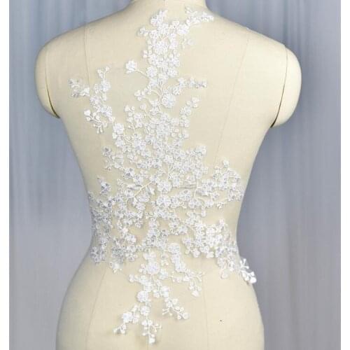 1 Piece 54*28cm Big Plum Flower Lace Embroidered Neckline Collar Trim Fabric Sewing Supplies Craft Wedding Dress Body Applique