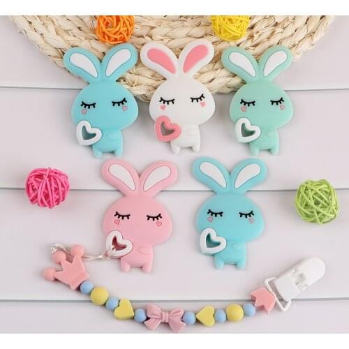 Kovict 1pcs Rabbit Silicone Teether BPA Free Baby Teething Toys Food Grade Pendant DIY Pacifier Chain Accessories