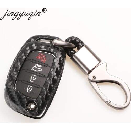 10pcs Carbon Fiber Car Silicone Key Case For Hyundai Creta I10 I20 Tucson Elantra Santa Fe 3/4 Button Remote Flip Fob Cover