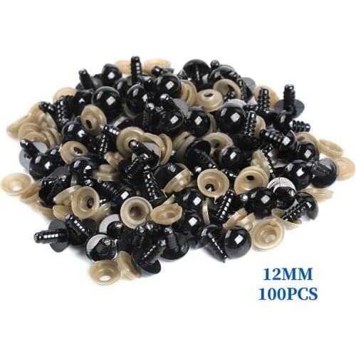 100Pcs/Bag 12mm DIY Doll Toy Eyes Black Plastic Safety Eyes Puppets Doll with Washers