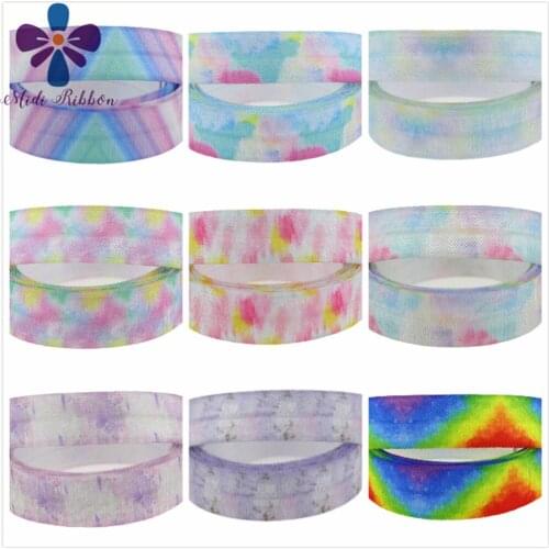 5/8"16mm Gradient Color Series Pink Galaxy Pattern Printed Fold Over Elastic Ribbon DIY Gift Pack Hair Tie Making 50Yards/Roll