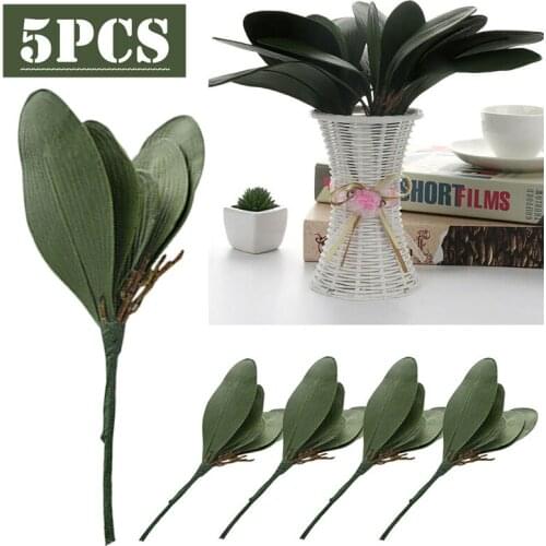 5Pcs/Set Artificial Butterfly Orchid Leaf Plastic Leaf Plant Green Flower Leaves Fake Plants Artificiais Wedding Home Decoration