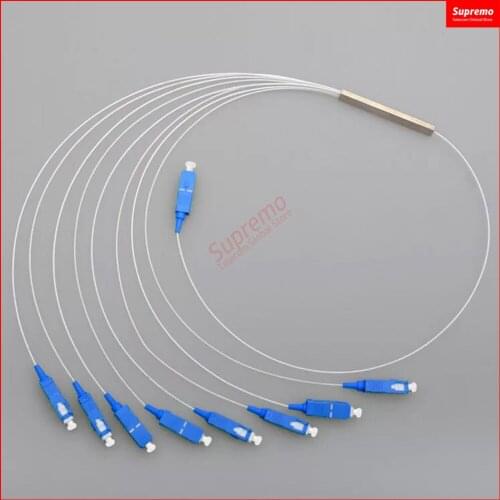 50pcs 0.9mm Steel Tube Fiber Optic PLC Splitter 1x8 SC/UPC Mini Blockless 1*8 SC/ UPC Connector Fiber Optic Splitter