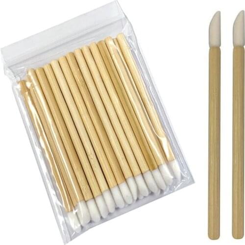 50pcs High Quality Flocked Disposable Lip Brush Disposable Bamboo Handle Mascara Wand Brush Lip Gloss Wand