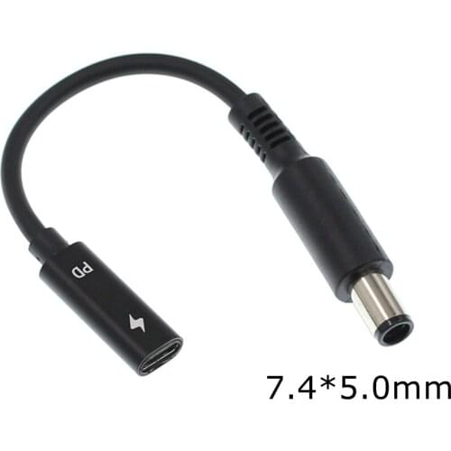 7.4x5.0 mm with Pin Jack to USB Type C PD Power Adapter Converter DC Plug Connector Cable Cord for DELL Laptop Charger