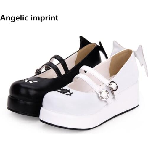 Angelic imprint woman mori girl lolita cosplay shoes lady mid heels pumps women princess dress party shoes 33-47 wings eyes 5cm