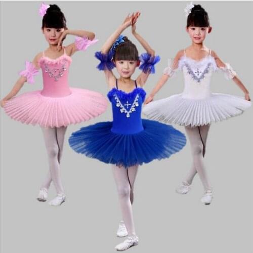 Girls Professional White Swan Lake Ballet Costumes Multicolor Lace Ballet Skirt Kids Sequin Feather Ballet Dress for Children