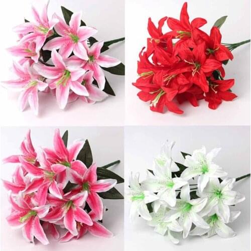 45cm 10 Head Silk Flower Large Bouquet of Perfume Lilies Bouquet Realistic Artificial Flowers DIY Wedding Home Flower Decoration