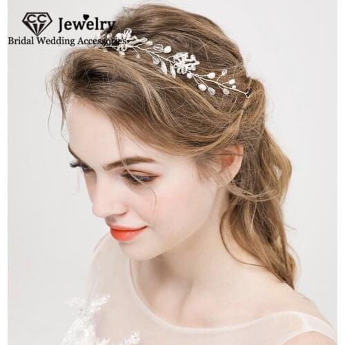 CC Pearl Headbands Wedding Hair Accessory for Women Bridal Headdress Engagement Jewelry Flower Shape Headpiece Party Gift HS117