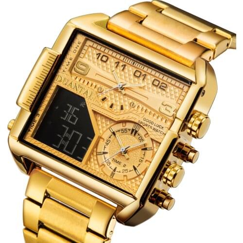 Duantai Steel Belt Multifunctional Double Movement Mens Watch Electronic Watch Sports Watch Waterproof Luminous Quartz Watch