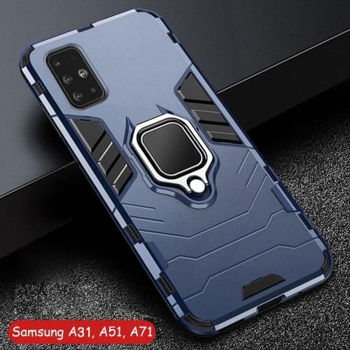 For Samsung Galaxy A31 A51 Case Armor PC Cover Metal Ring Holder Phone Case For Samsung A71 A 31 Cover Shockproof Hard Bumper