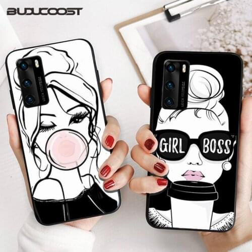 Riccu Girl Boss Pink Women Cartoon Phone Case For Huawei P9 10 20 30 40 P Smart 20lite 2019 P30 lite Pro P9 lite 2017 P 40 Pro