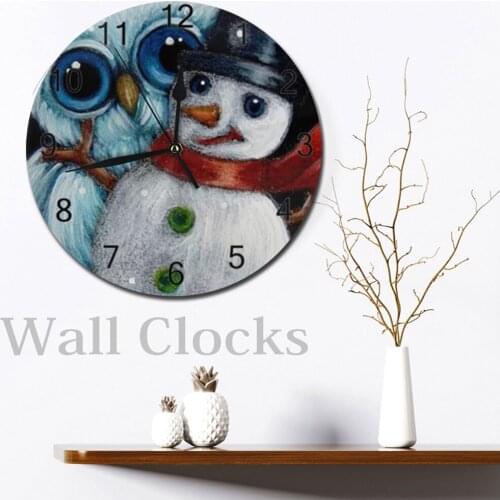Owls Pattern Round Wall Clocks Decor Numeral Digital Dial Mute Silent Digital Clocks Battery Operated Clocks Living Room Wall