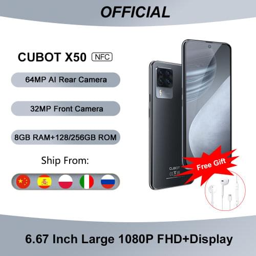 Cubot X50 Smartphone 8GB RAM 64MP Quad Camera 6.67" FHD+ Screen 32MP Selfie NFC Global 4G LTE 128GB ROM Mobile Phone 4500mAh OTG