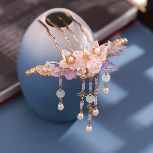 Flower Side Comb with Pearl Tassel Chinese Style Bridesmaids Hair Accessories Vintage Hair Clips for Women Girls MA