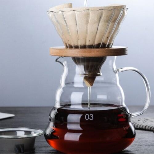 Wooden Brackets Glass Coffee Dripper and Pot Set Japanese Style V60 Glass Coffee Filter Reusable Coffee Filters