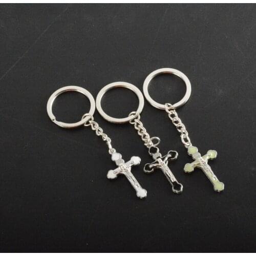 Enamel Cross Crucifix Jesus Christ Keyring Holy Religious Key Ring Keychain Gift Chains Fashion Jewelry