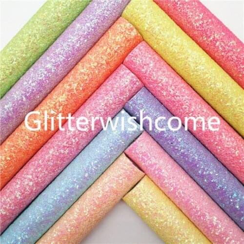 Glitterwishcome 21X29CM A4 Size Synthetic Leather, Pastel Colors Glitter Fabric for Christmas for Bows, GM893A