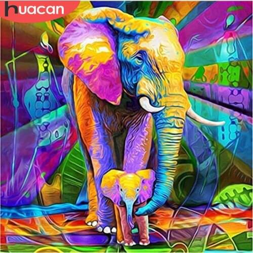 HUACAN 5D Diamond Painting Elephant Full Square Round Drill Diamond Embroidery Animal Mosaic Cross Stitch Handmade Gift