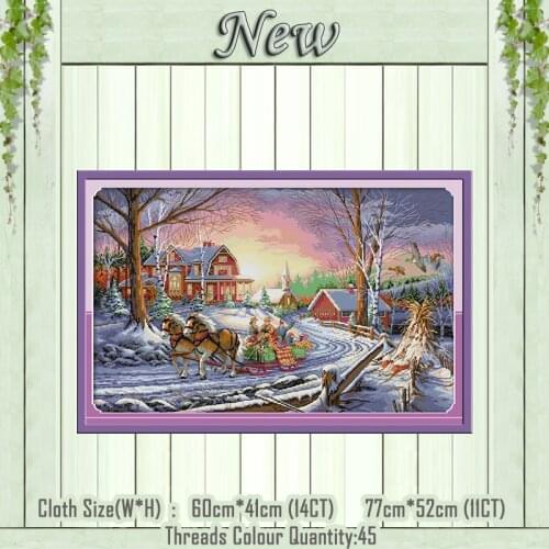 Winter travel scenery paintings counted printed on the canvas DMC 11CT 14CT kits Chinese Cross Stitch embroidery needlework Sets