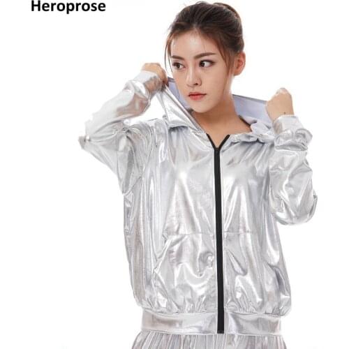 2018 New Spring Autumn Kid Audlt Bomber Pockets Jacket Silver Stage Performance Paillette Feminina Casaco Hip Hop Dance Coat