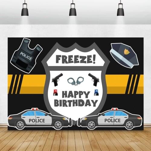 Laeacco Photo Backgrounds Baby Cartoon Birthday Party Police Gun Freeze Banner Portrait Photography Backdrop Photo Studio