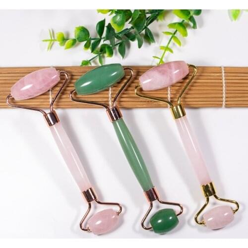 1Pcs Double Head Massage Roller Natural Rose Crystal Quartz Jade Stone Anti Cellulite Wrinkle Facial Body Beauty Health Tool