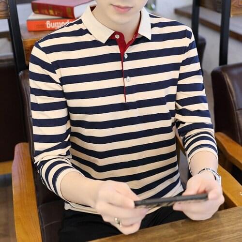 Mens High Quality Casual Cotton Striped Polo Shirts Autumn Spring Business Wear Long Sleeve Polos Large Size M-4XL Tops Clothes