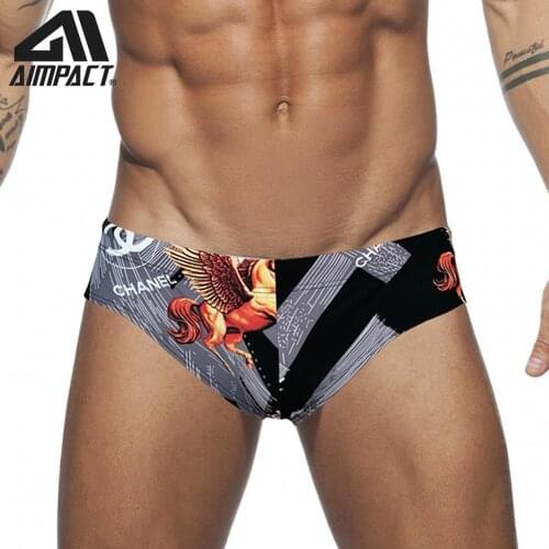 Mens Swim Briefs Bikini Low waist Sexy Surf Quick Dry Drawstring Retro Print Swimsuit Bathing Suit Swimming Shorts By AIMPACT