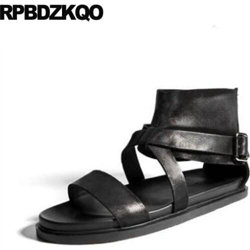 Genuine Leather 2018 Roman Summer Black Designer Large Size Strap Boots 45 High Quality Sandals Men Gladiator Outdoor Platform