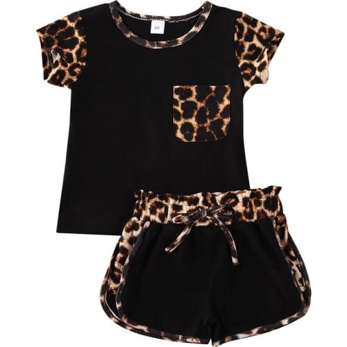 1-6Y Toddler Kid Baby Girls Leopard Clothing Set Summer Short Sleeve T shirt + Shorts Casual Kid Costumes Outfits