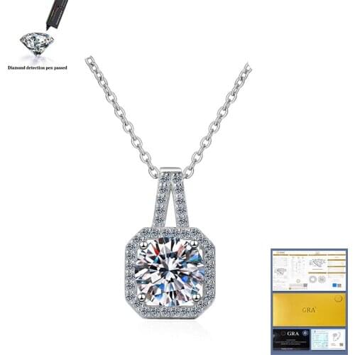 0.5ct 1ct 2ct D Round Moissanite 925 Sterling Silver Moissanite Necklace Diamond Test Passed Fine Jewelry Woman Girl Gift