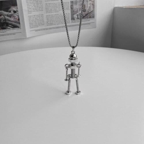 Robot Necklaces Woman Hip Hop Jewelry Womans Necklace Long Pendant Chain Silver Color Trendy European Stainless Steel Naszyjnik