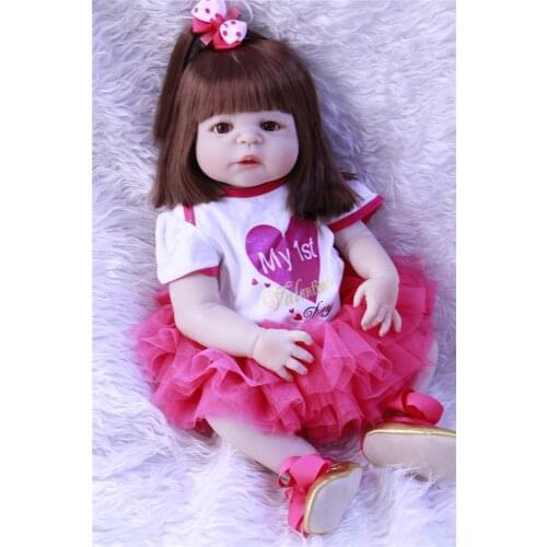 DollMai 22inch full silicone reborn baby dolls girl body bebe doll menina bonecas rooted hair can bathe BJD fashion doll gift