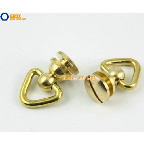 10 Pieces 17mm Leather Craft Belt Solid Brass Triangle D Ring Swivel Head Rivet Back / Brass Color