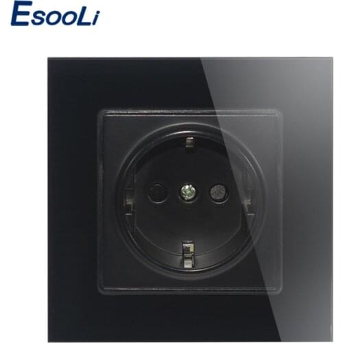 Esooli Wall Crystal Glass Panel Power Socket Plug Grounded, 16A EU Standard Electrical Outlet 86mm * 86mm